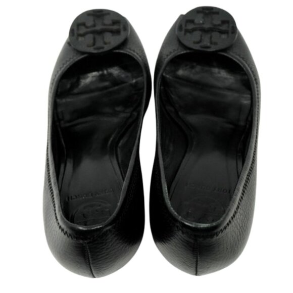 TORY BURCH~Sally 2~PEEP TOE PUMP~BLACK TUMBLED LEATHER SHOES~Size 8 - Picture 5 of 8